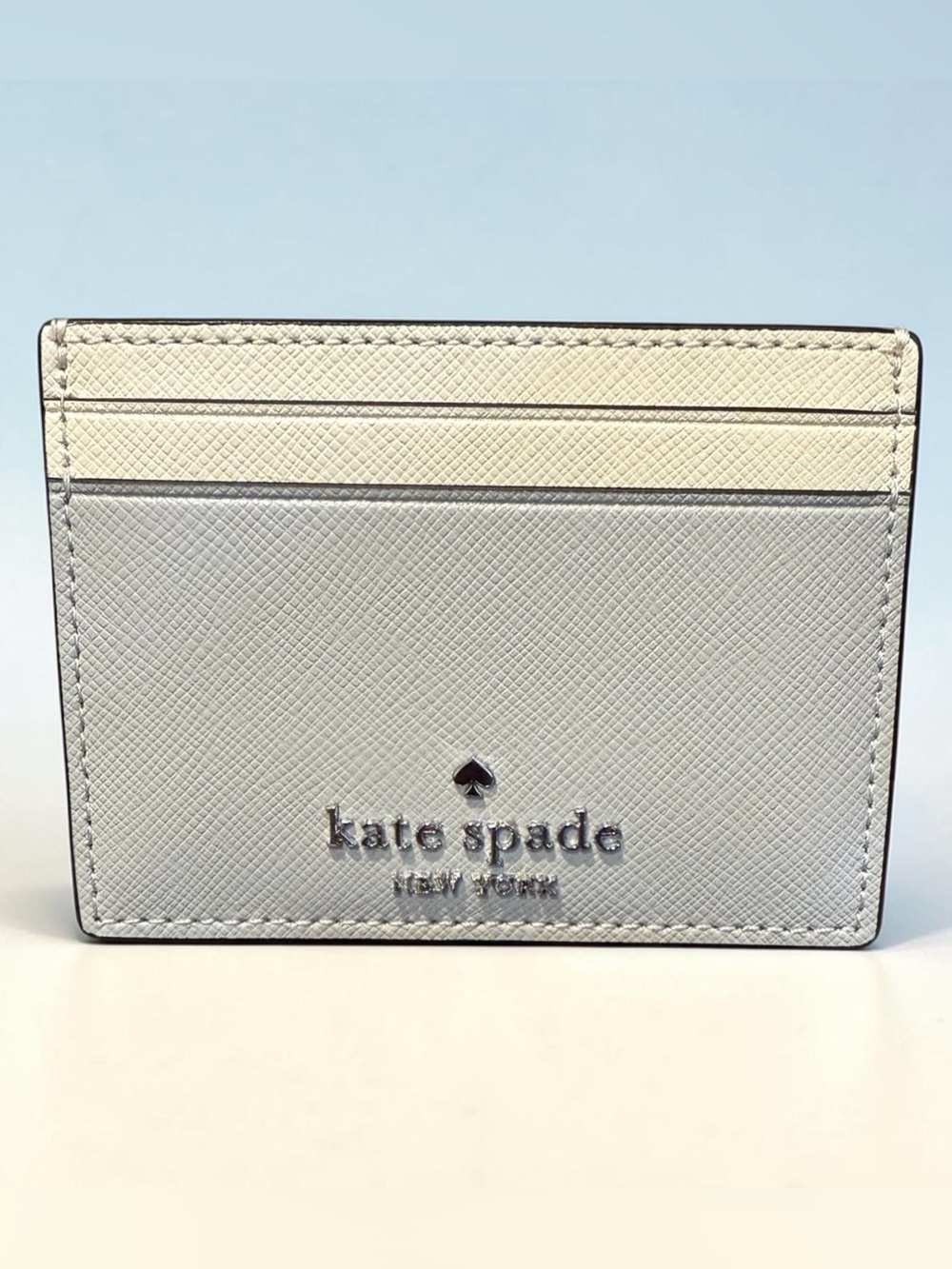 Kate Spade Madison Colorblock Saffiano Small Slim Card Holder Platinum Grey